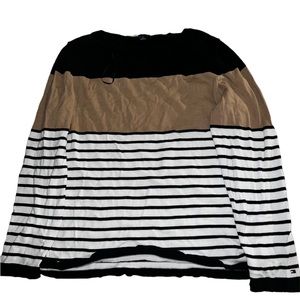 Tommy Hilfiger sweater crew neck black tan and stripe